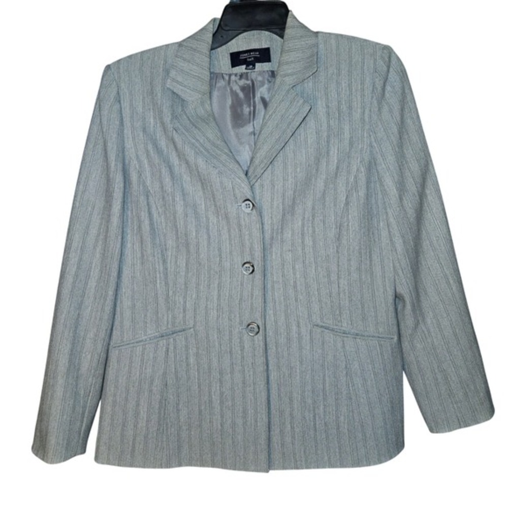Jones Wear Suit Womens Grey Herringbone Striped 3-Button Blazer Jacket Size 14